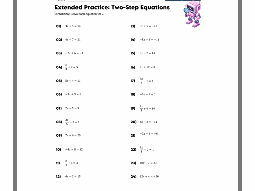 Free Two Step Equations Worksheets Mashup Math