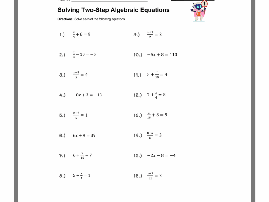 Free Two Step Equations Worksheets Mashup Math