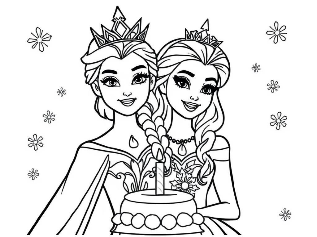 Frozen Princesses Birthday Coloring Page Free Printable Coloring Page