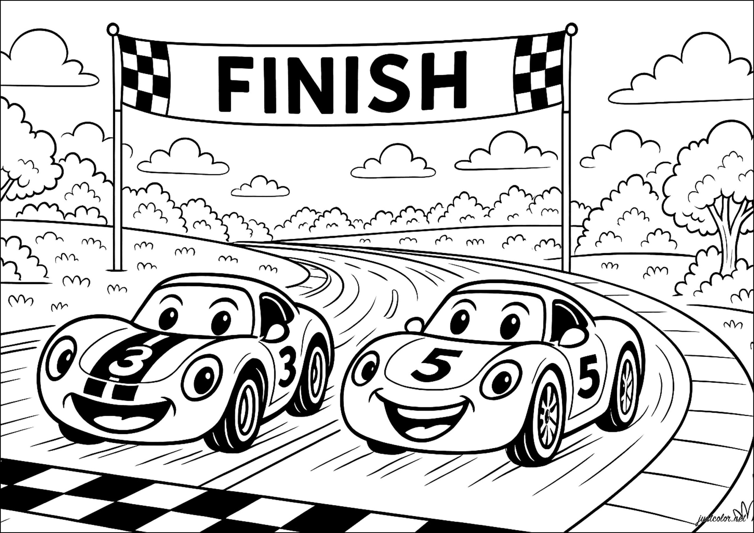 Fun Race Between Smiling Cars Car Coloring Pages For Kids