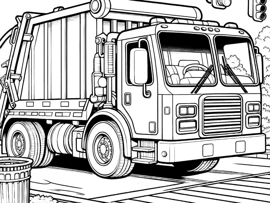 Garbage Truck Stopped At Traffic Light Coloring Page For Free Download