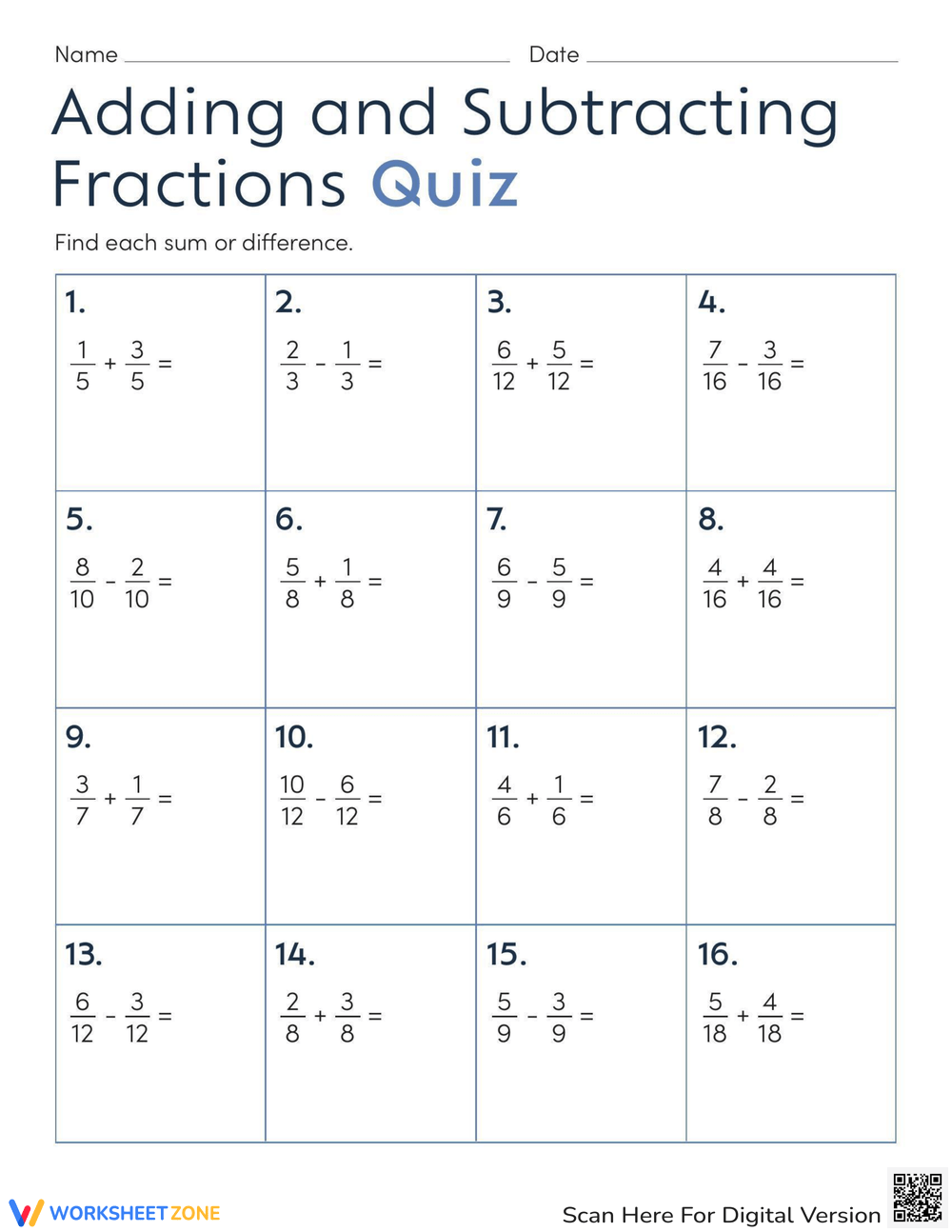 adding and subtracting fractions worksheets