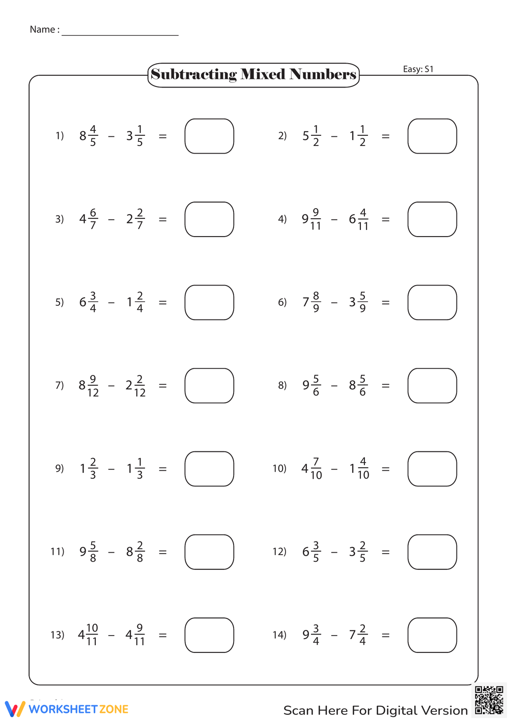 Grade 5 Subtracting Mixed Numbers Worksheets Grade 5 Subtracting Mixed Numbers Worksheets
