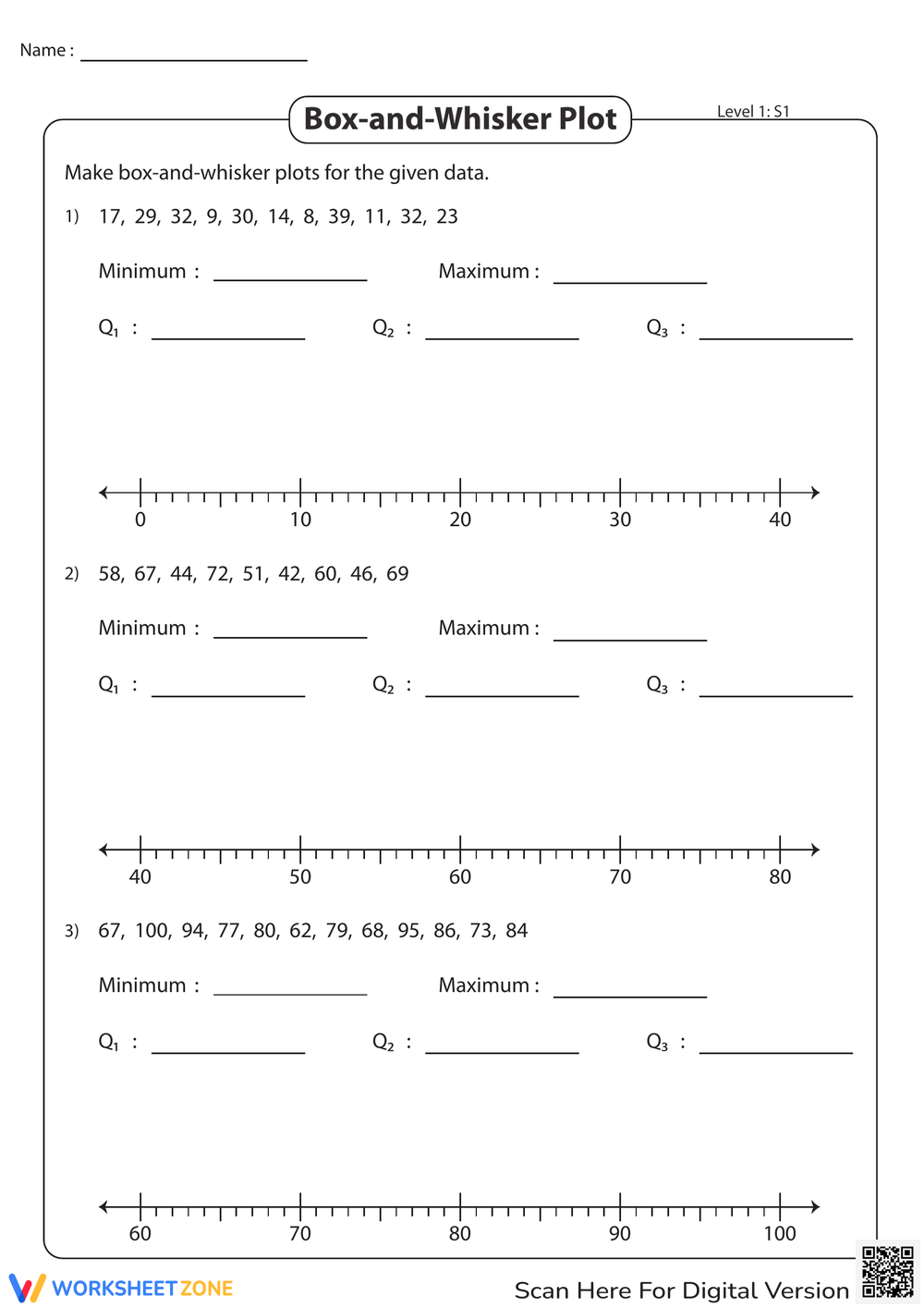 Grade 6 Box Plots Worksheets Printable