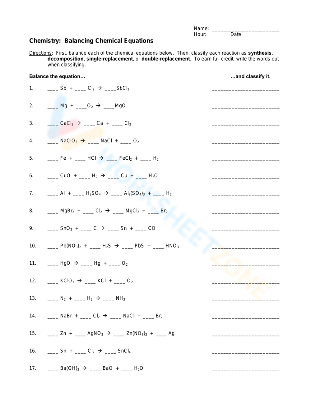 Grade 9 Balancing Chemical Equations Worksheets Printable Grade 9 Balancing Chemical Equations Worksheets Printable