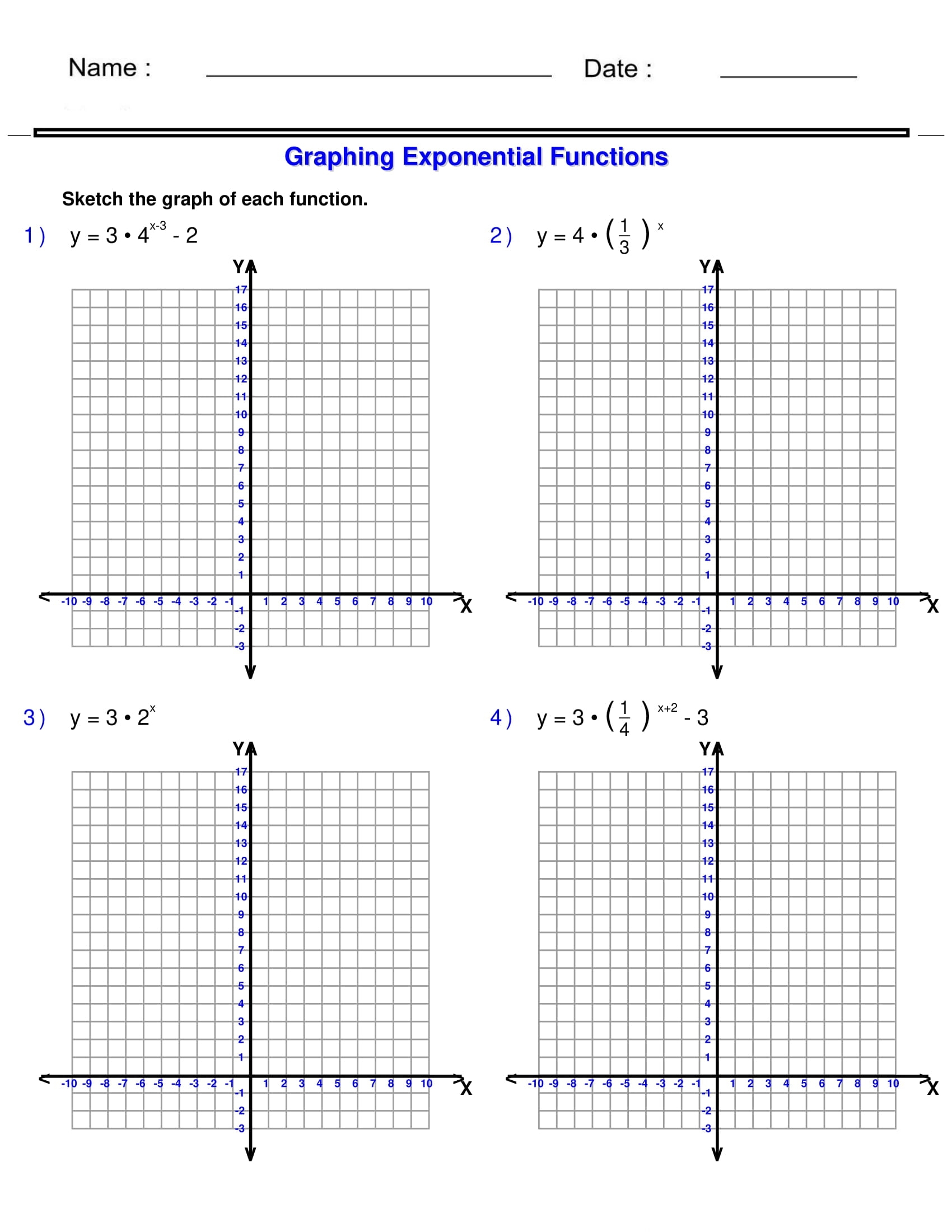 Graphing Exponential Functions Exponents Worksheets Algebra 1 Made By Teachers