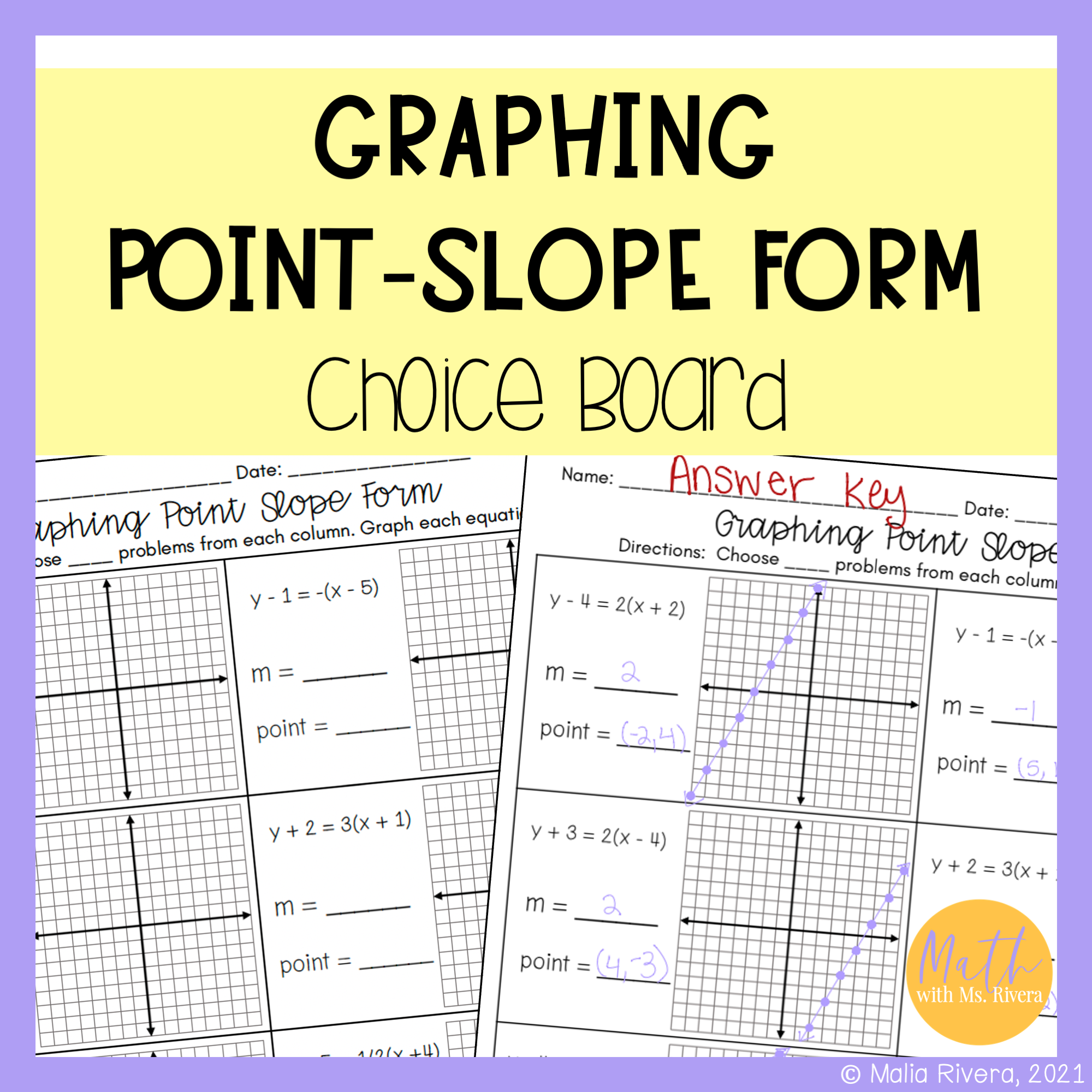 Graphing Linear Equations In Point Slope Form Choice Board Worksheet For Algebra 1 Classful
