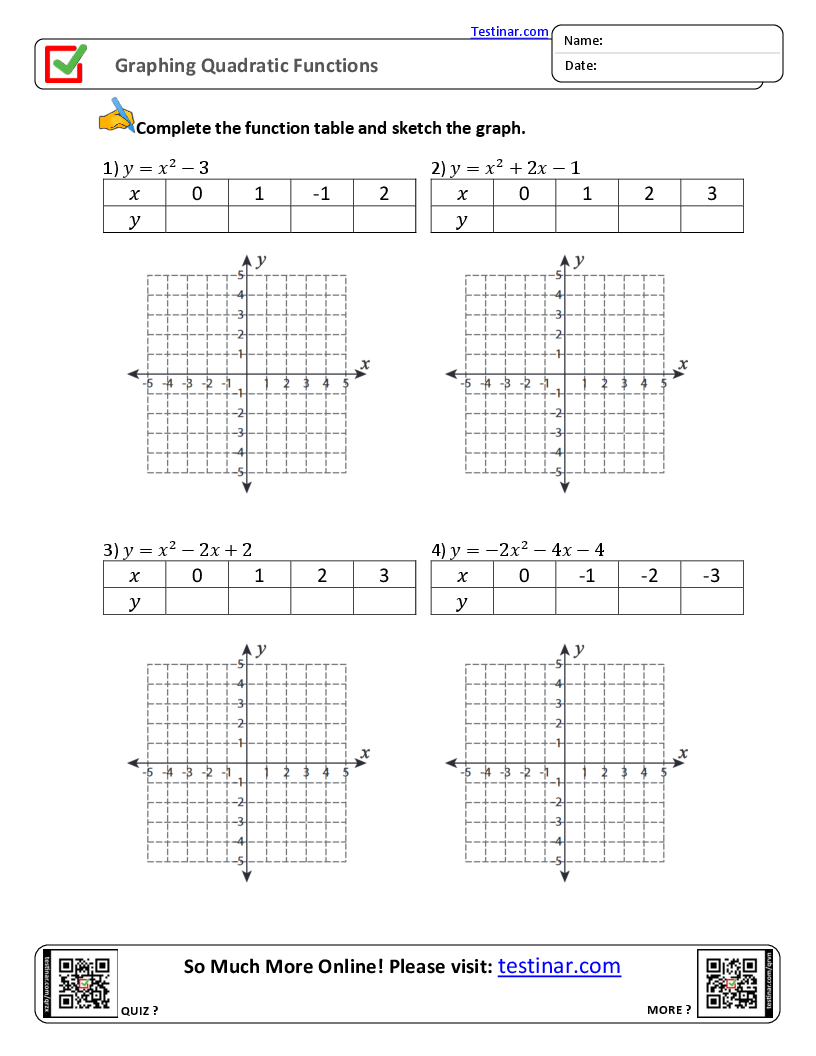 Graphing Quadratic Functions Worksheets Graphing Quadratic Functions Worksheets