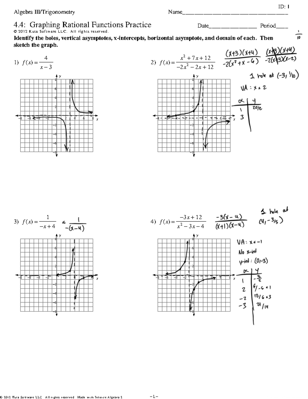 Graphing Rational Functions Worksheet 2 L L 28031 T 2 M ZKduct 8 AF VScoCfEt 9 WAahroeg WL 7 LICj Studocu