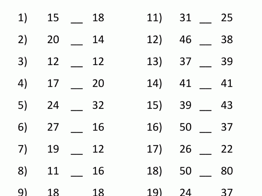 Greater Than Less Than Worksheet Comparing Numbers To 100
