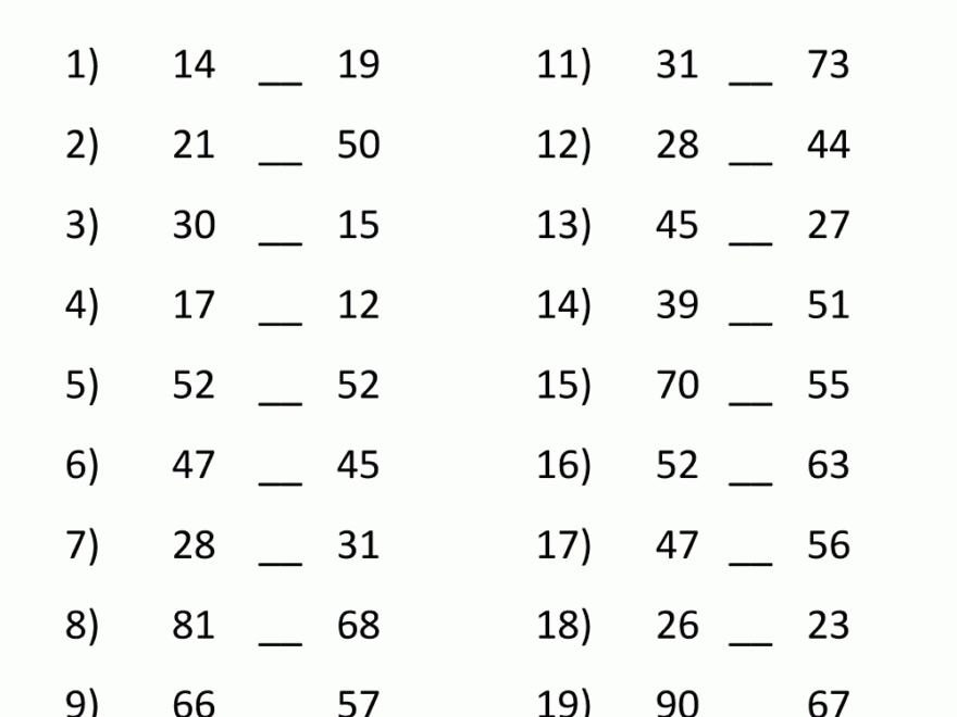 Greater Than Less Than Worksheet Comparing Numbers To 100