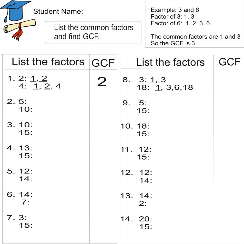Greatest Common Factor 1to 20 Worksheets Library Greatest Common Factor 1to 20 Worksheets Library