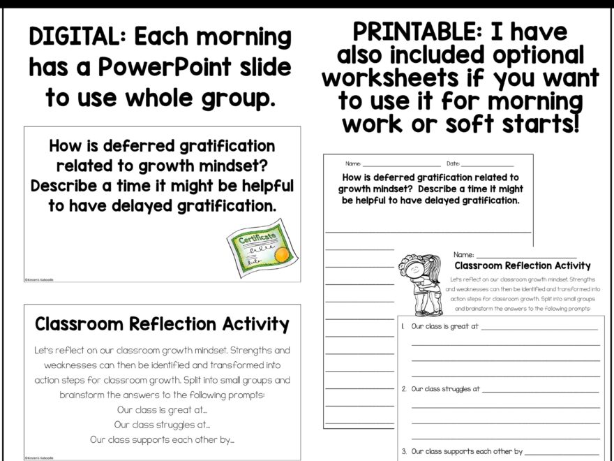 Growth Mindset Soft Start Morning Meeting Activities 4th Grade Up