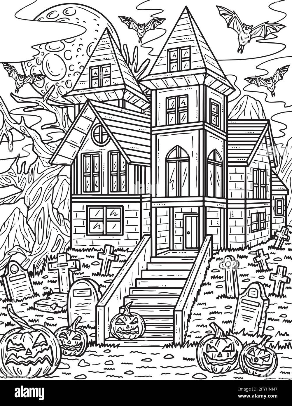 Halloween Haunted House Coloring Page For Adults Stock Vector Image Art Alamy Halloween Haunted House Coloring Page For Adults Stock Vector Image Art Alamy