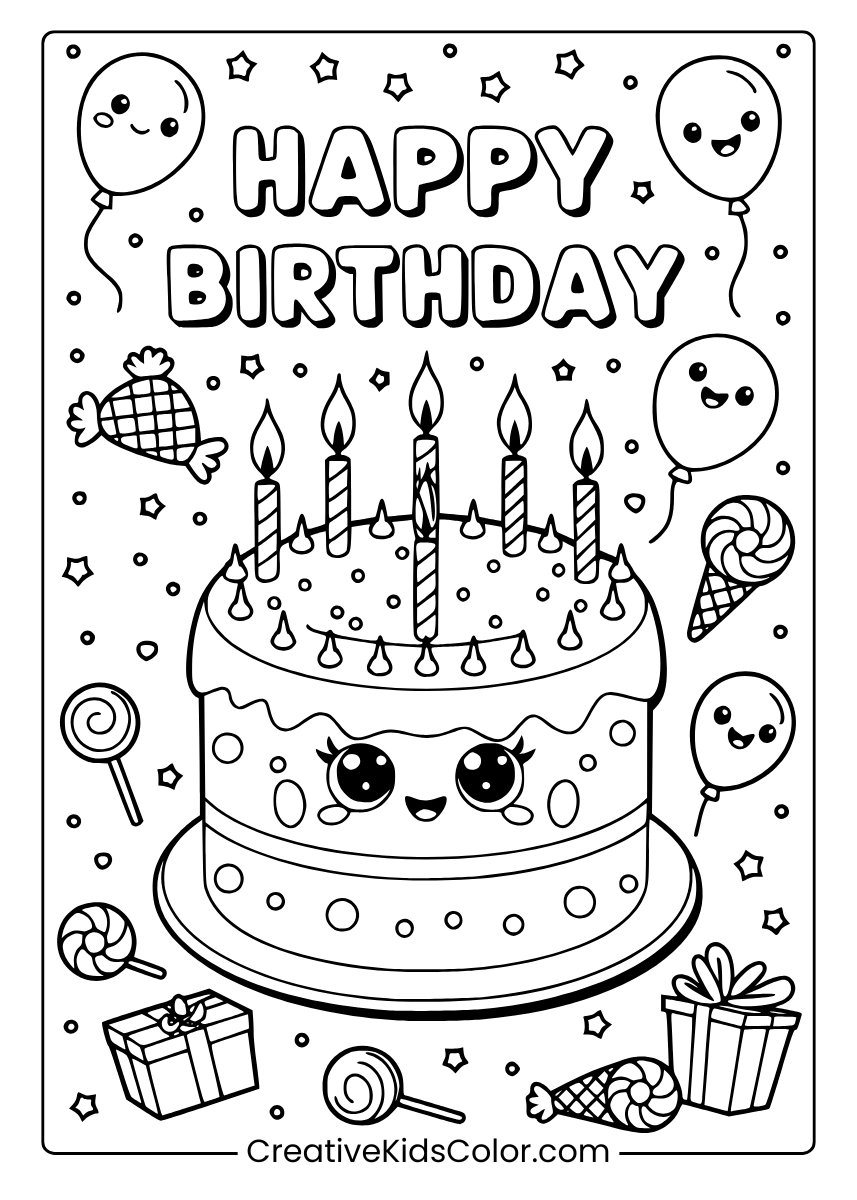 Happy Birthday Coloring Pages 25 Free Printable PDF  Happy Birthday Coloring Pages 25 Free Printable PDF