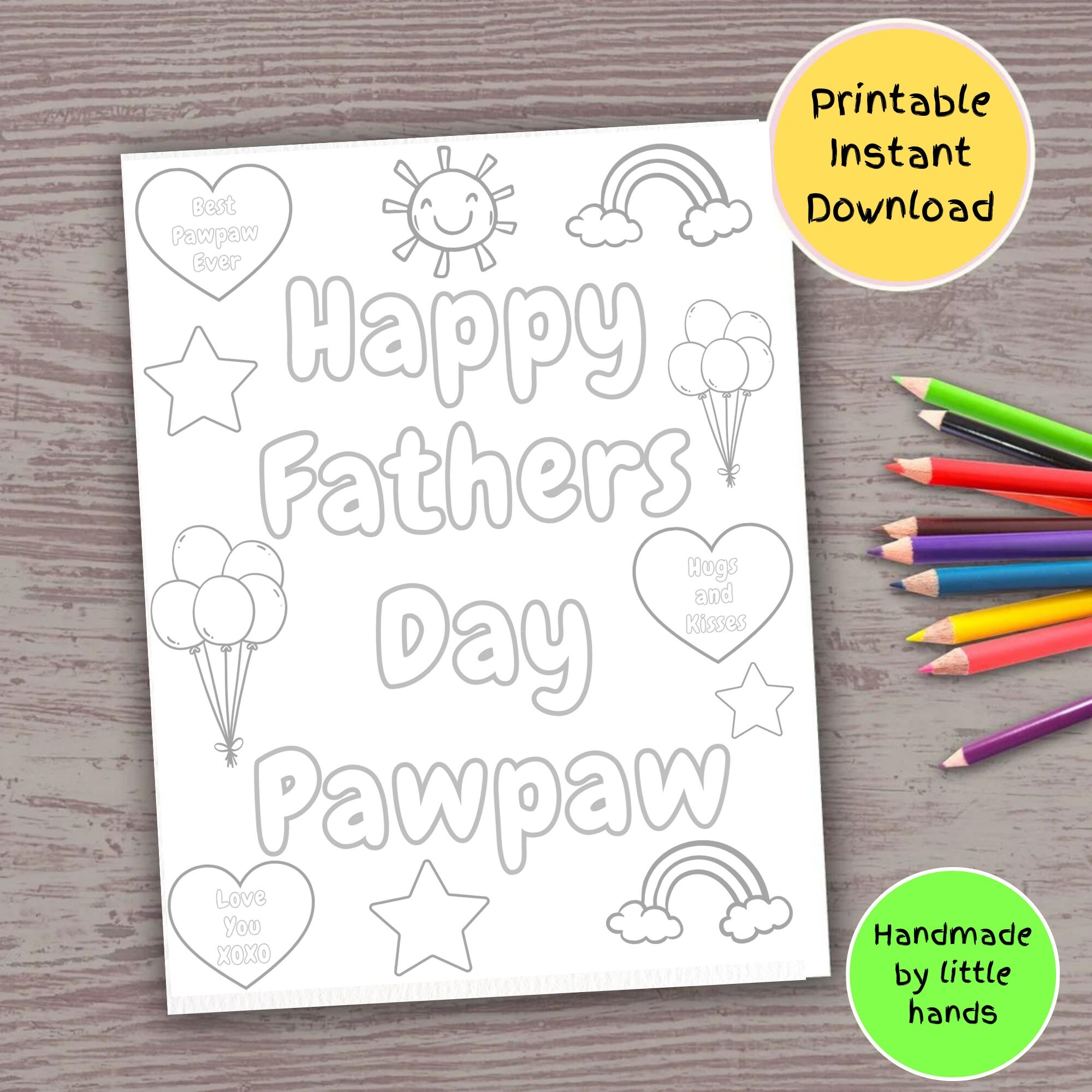 Happy Fathers Day Pawpaw Printable Coloring Sheet For Kids Toddlers Preschoolers Cute Easy Handmade Father s Day Card Gift From Grandkids Etsy