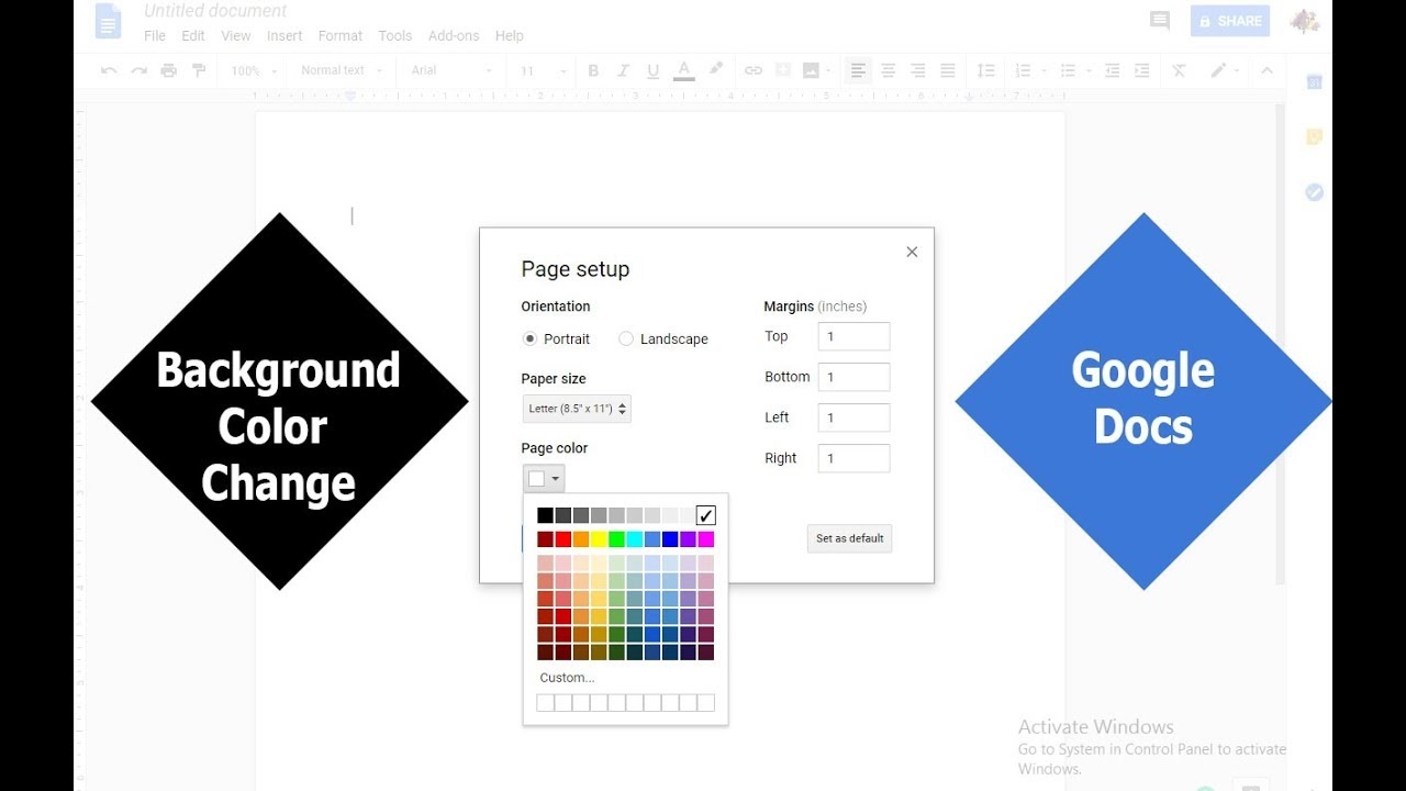 how to change page color in google docs