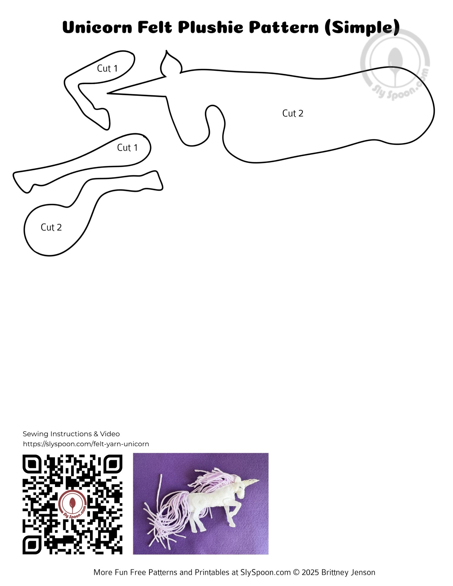 How To Hand Sew A Simple Felt Unicorn With Yarn Hair Free Printable Pattern Great For Beginners And Kids Sly Spoon How To Hand Sew A Simple Felt Unicorn With Yarn Hair Free Printable Pattern Great For Beginners And Kids Sly Spoon