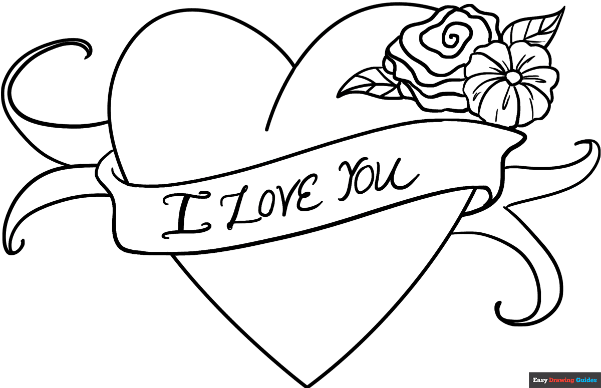 I Love You Heart Coloring Page Easy Drawing Guides I Love You Heart Coloring Page Easy Drawing Guides