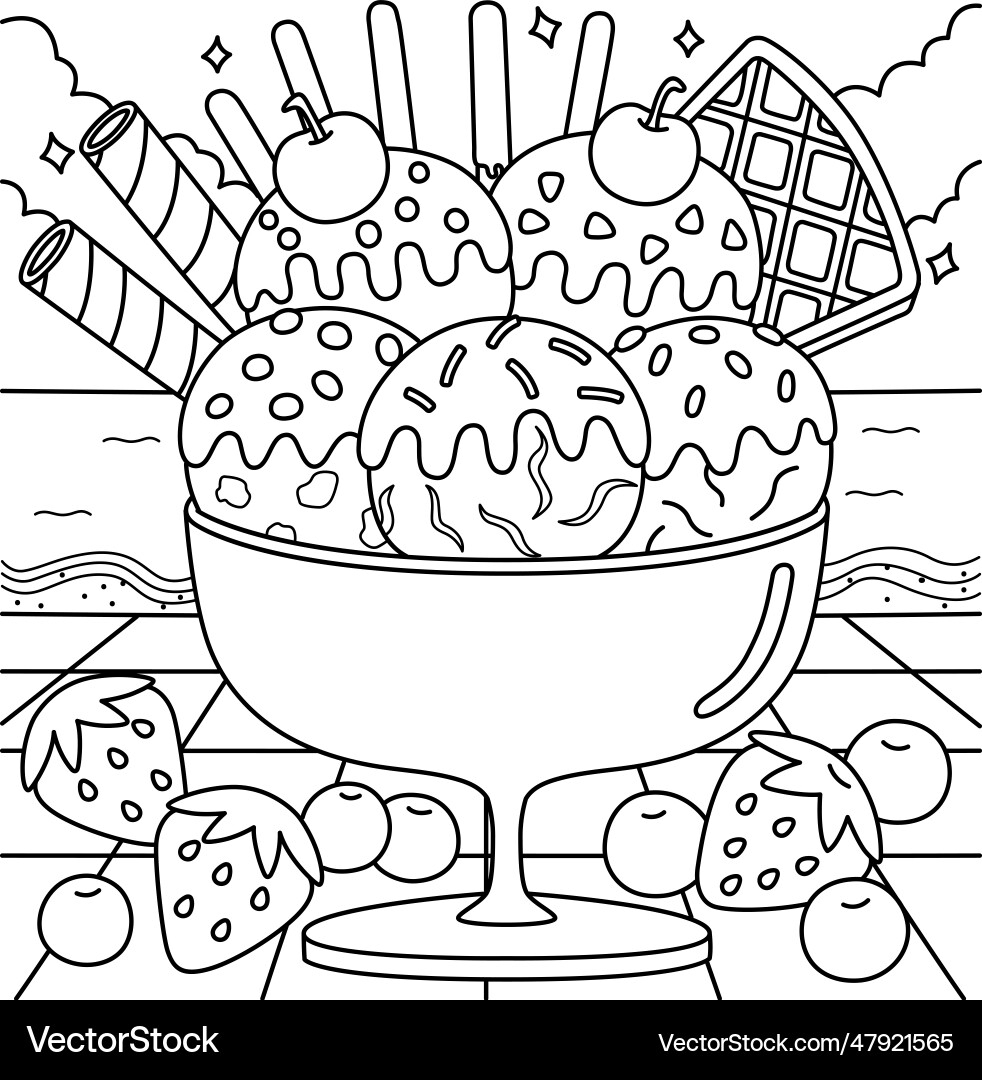 Ice Cream On The Beach Summer Coloring Page Vector Image Ice Cream On The Beach Summer Coloring Page Vector Image