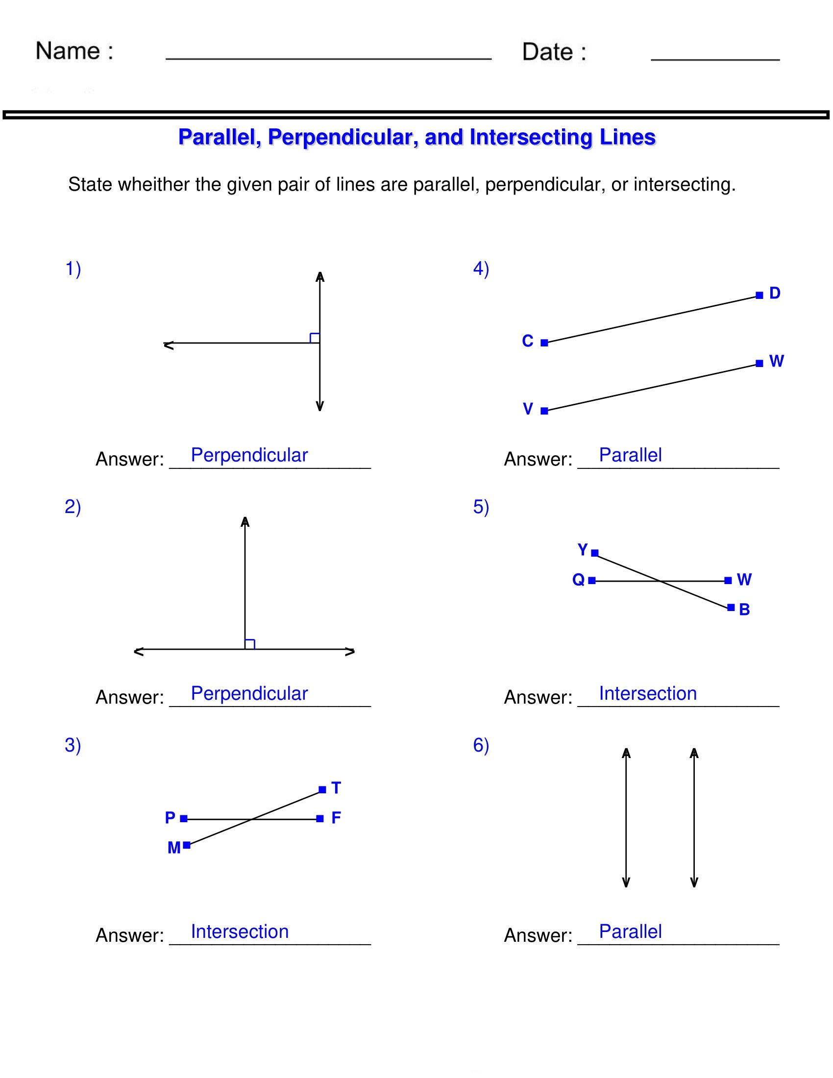 Identifying Parallel Perpendicular Intersecting Lines Worksheet Made By Teachers Identifying Parallel Perpendicular Intersecting Lines Worksheet Made By Teachers