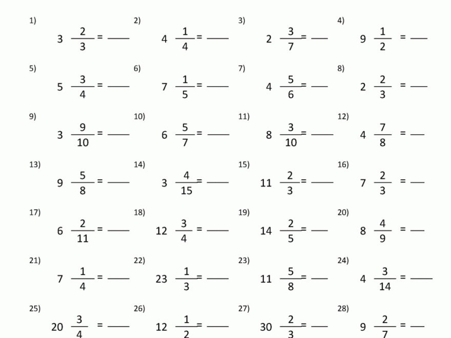 Improper Fraction Worksheets