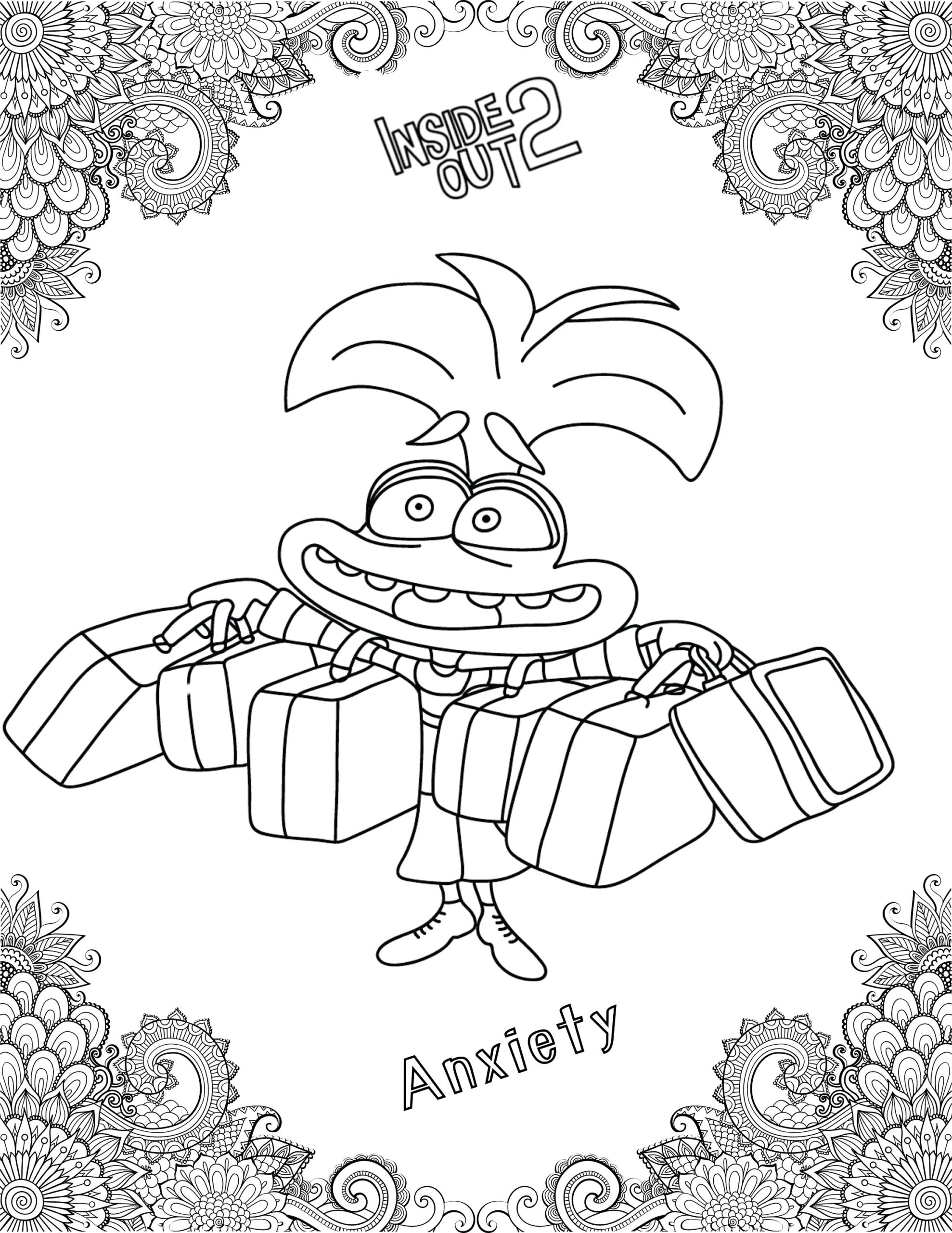Inside Out 2 PDF Coloring Pages For Boys And Girls Instant Download Family Coloring With Mandala Coloringpage Etsy
