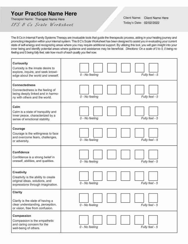 Internal Family Systems 8 Cs Scale Worksheet Editable Fillable Printable PDF TherapyPatron Internal Family Systems 8 Cs Scale Worksheet Editable Fillable Printable PDF TherapyPatron