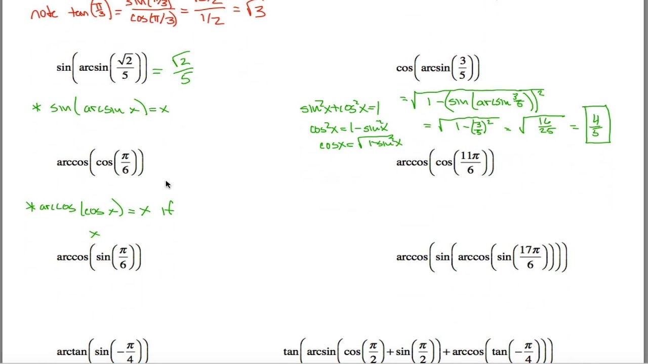 trigonometry and inverse functions worksheet