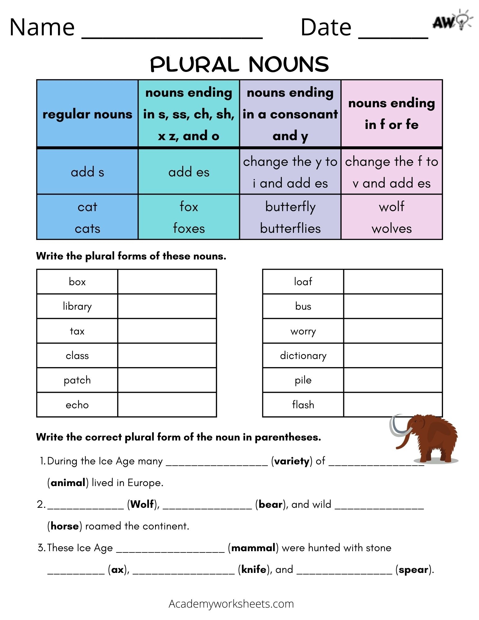 irregular plural nouns worksheet