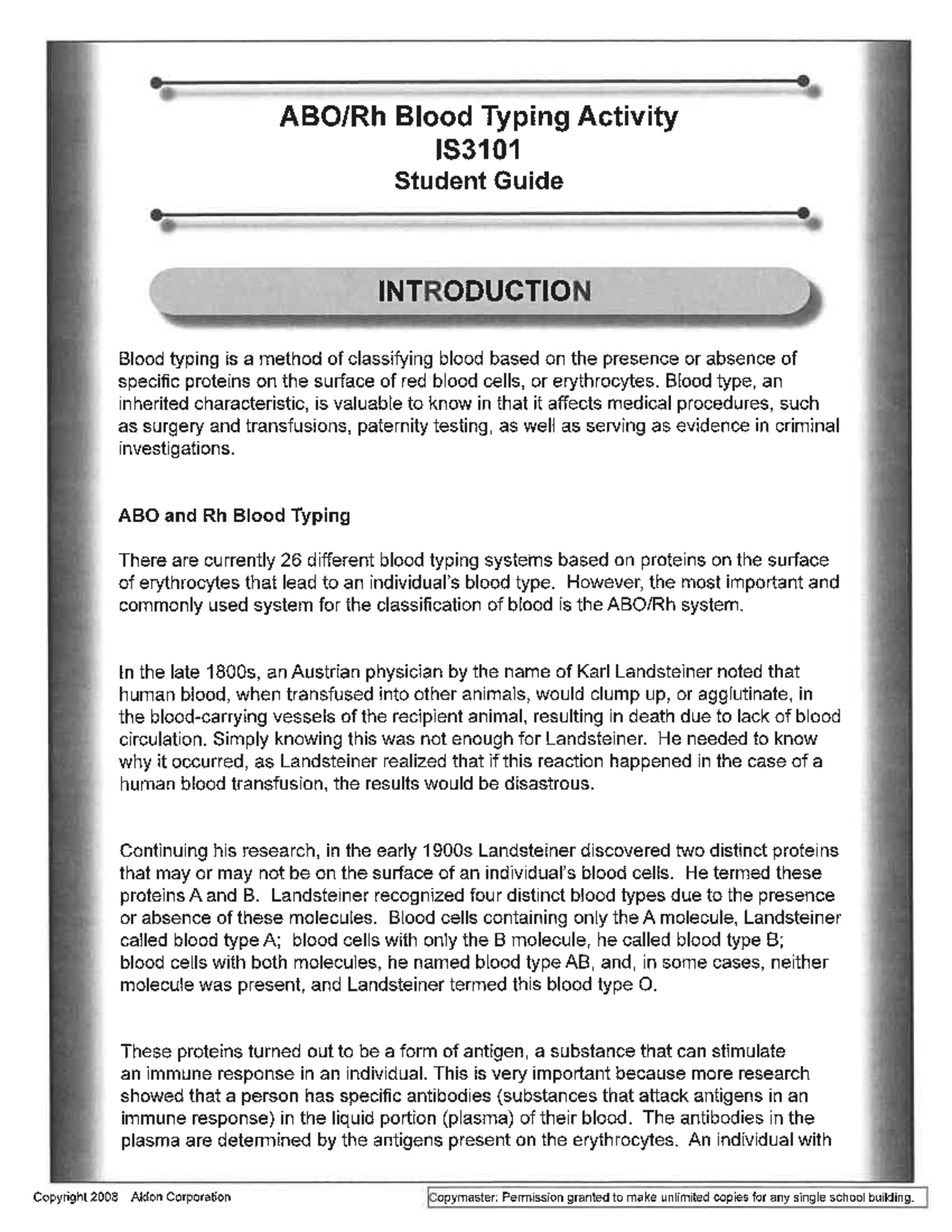 IS3101 Blood Typing Activity Student Guide And Lab Methods Studocu