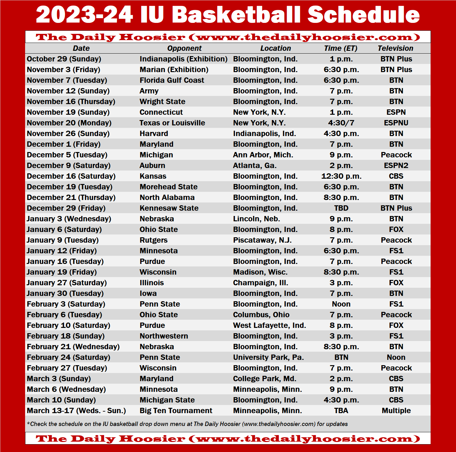 IU Basketball 2023 24 Schedule Page The Daily Hoosier
