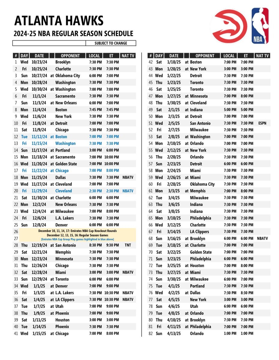 JJ On X And Your 2024 25 Atlanta Hawks Schedule Is Here Https t co Hoh3RpcMZX X