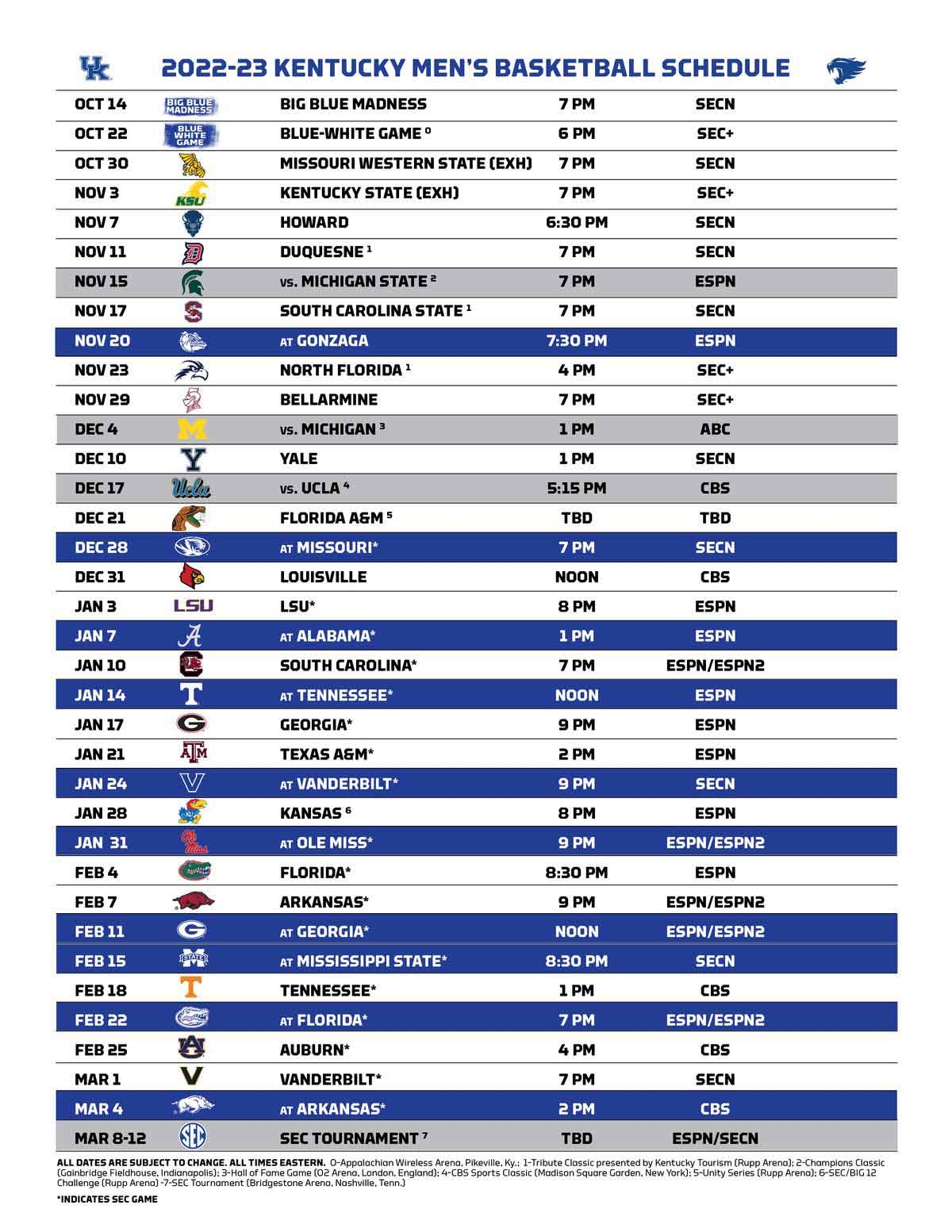 Kentucky Basketball Schedule 2022 2023 KY Supply Co Kentucky Basketball Schedule 2022 2023 KY Supply Co