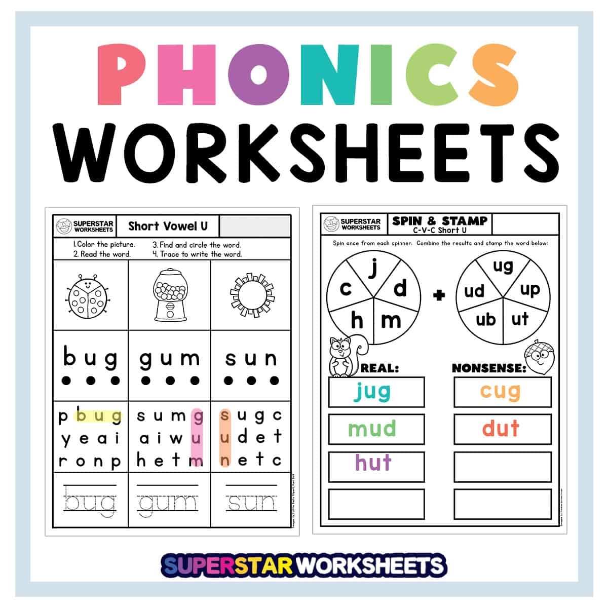 Kindergarten Phonics Worksheets Superstar Worksheets