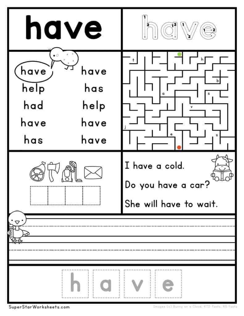 free sight word worksheets