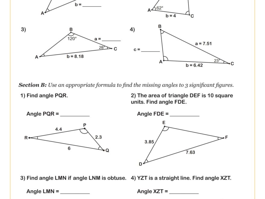 Law Of Sines And Cosines Area Of Triangles Mixed Practice Worksheet Fun And Engaging Algebra II PDF Worksheets Cazoom Math