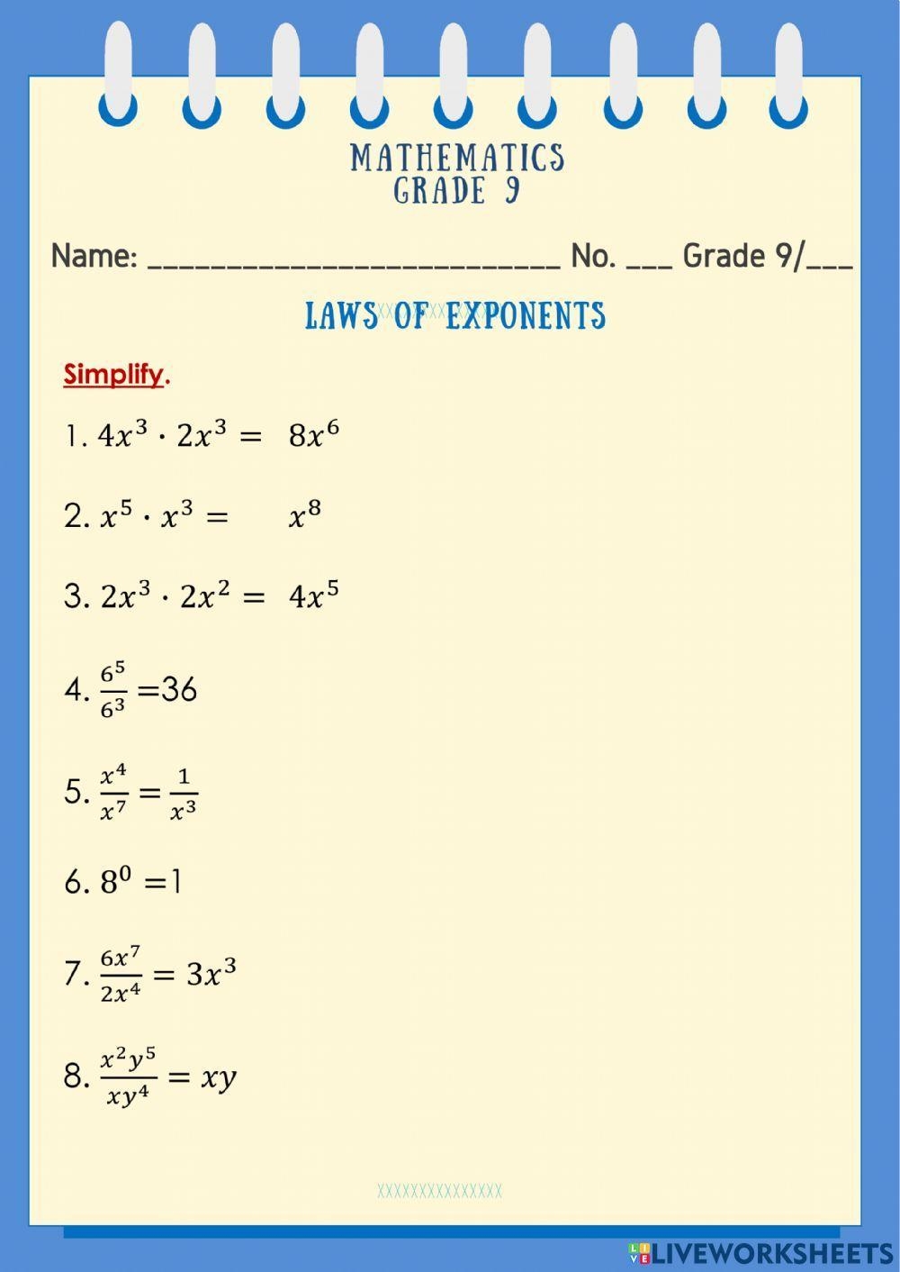 laws of exponents worksheet laws of exponents worksheet
