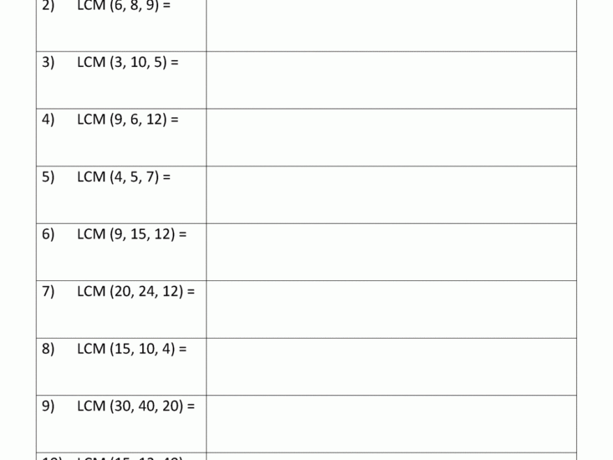 Least Common Multiple Worksheets Page