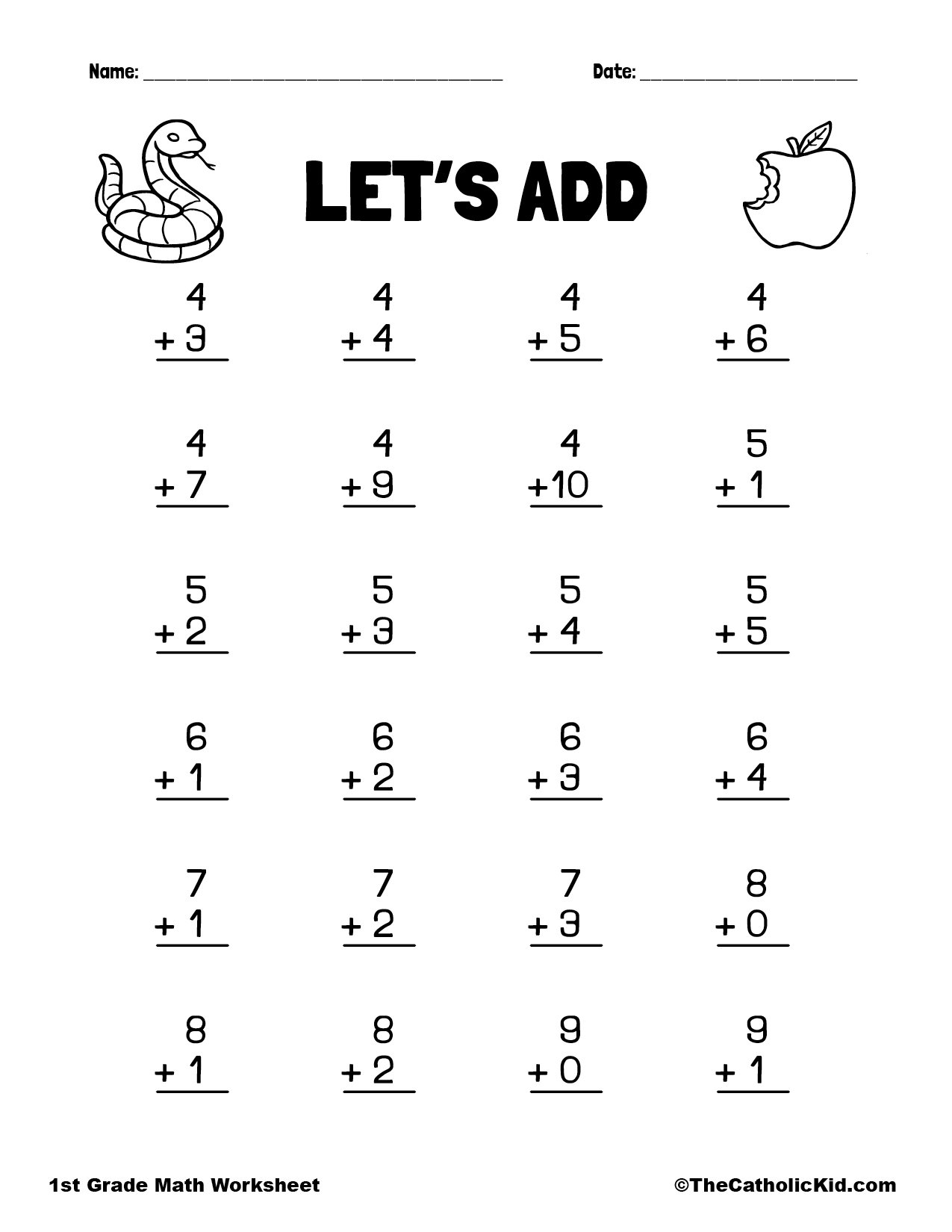 Let s Add 1st Grade Addition Catholic Worksheet TheCatholicKid Let s Add 1st Grade Addition Catholic Worksheet TheCatholicKid