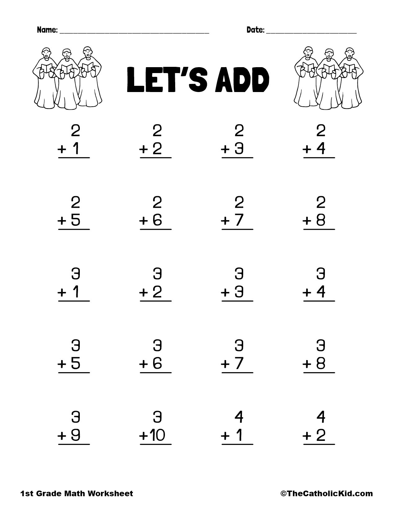 Let s Add 1st Grade Math Adding Worksheet Catholic TheCatholicKid Let s Add 1st Grade Math Adding Worksheet Catholic TheCatholicKid
