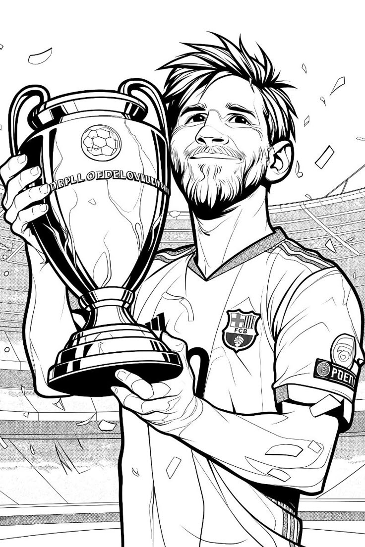 Lionel Messi Barcelona With Champions League Trophy Coloring Page Lionel Messi Barcelona With Champions League Trophy Coloring Page