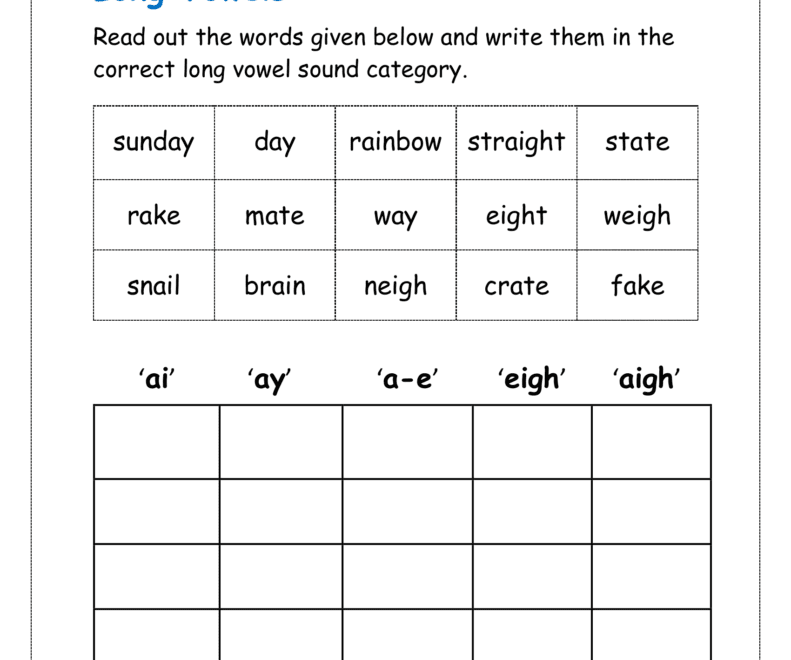 Long Vowel Sounds Worksheets Pdf For Kindergarten Planetspin in
