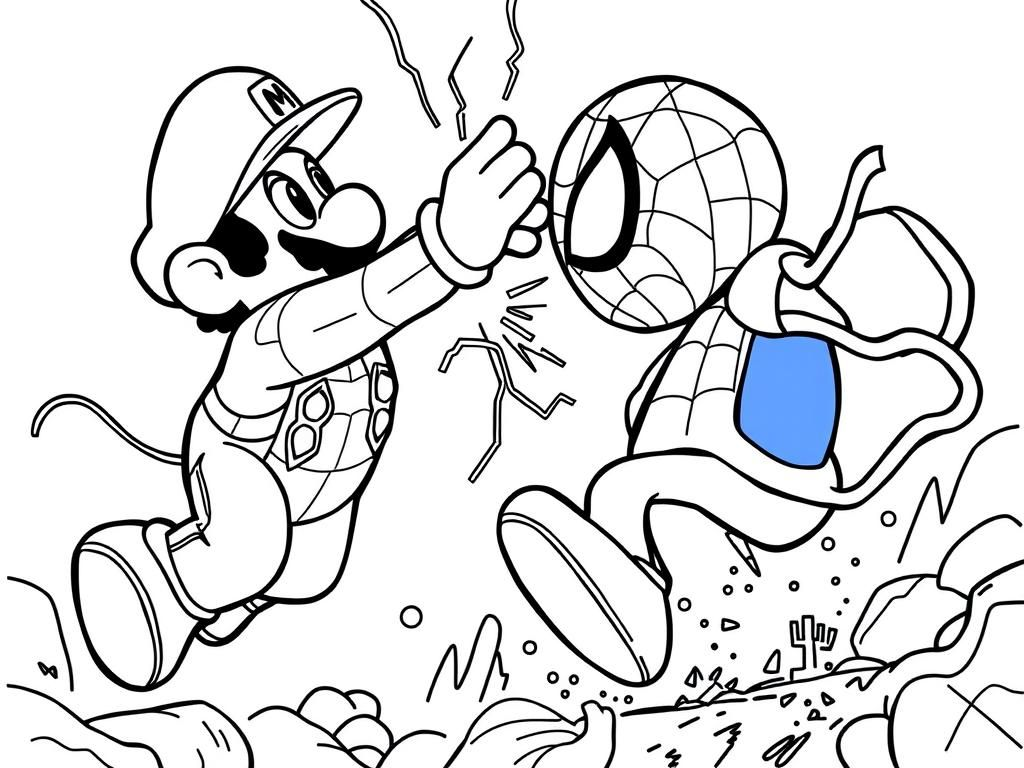 Mario And Spider Man Coloring Page Free Printable Coloring Page