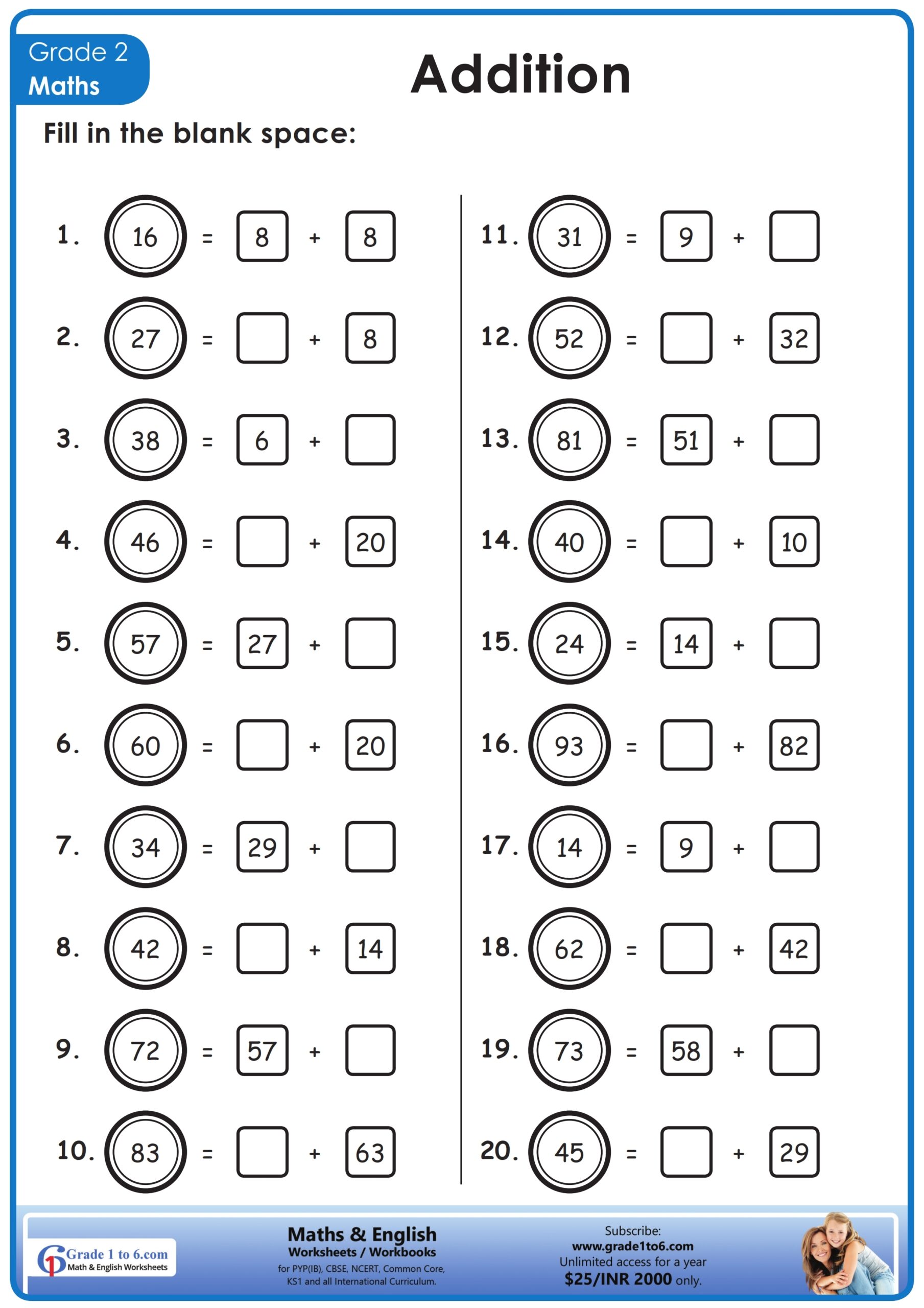 Maths Worksheet For Class 2 Grade1to6