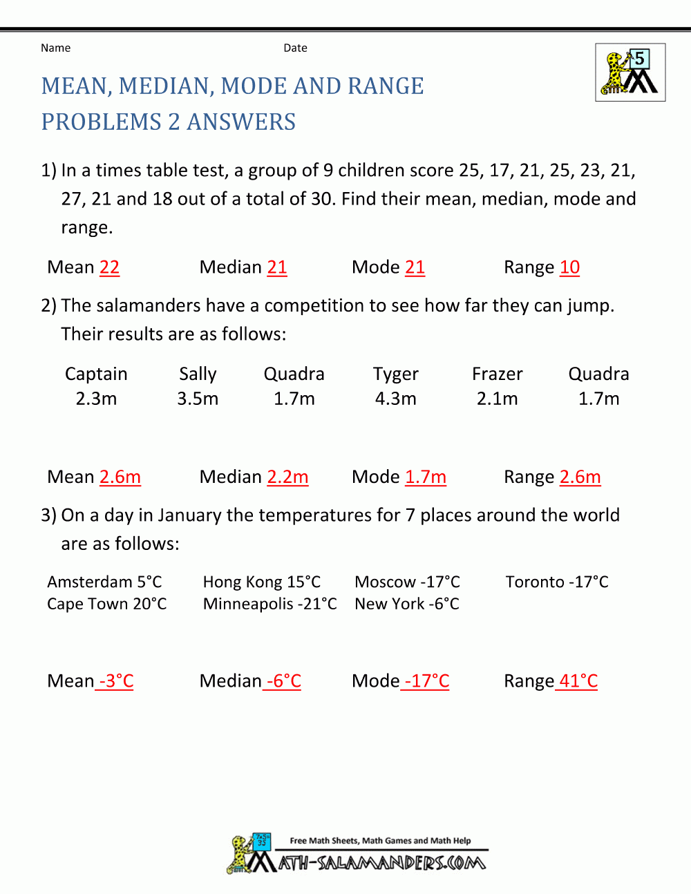 mean mode range and median worksheets mean mode range and median worksheets