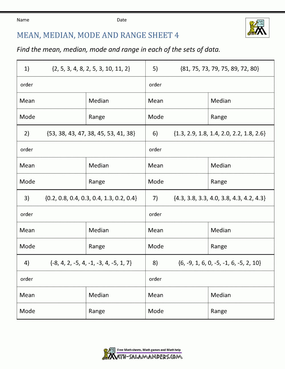 Mean Median Mode Range Worksheets Mean Median Mode Range Worksheets