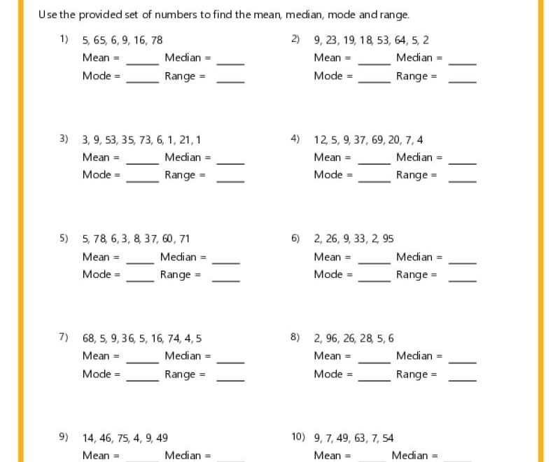 Mean Median Mode Range Worksheets