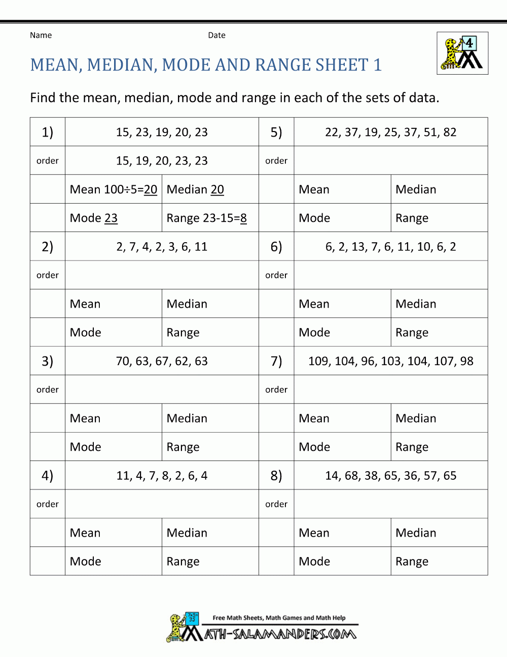 Mean Median Mode Range Worksheets For 4th Grade Math Mean Median Mode Range Worksheets For 4th Grade Math