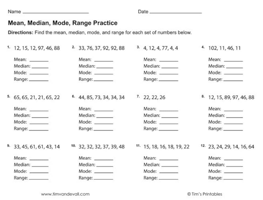 Mean Median Mode Range Worksheets PDF 3 Printable Worksheets Etsy Mean Median Mode Range Worksheets PDF 3 Printable Worksheets Etsy